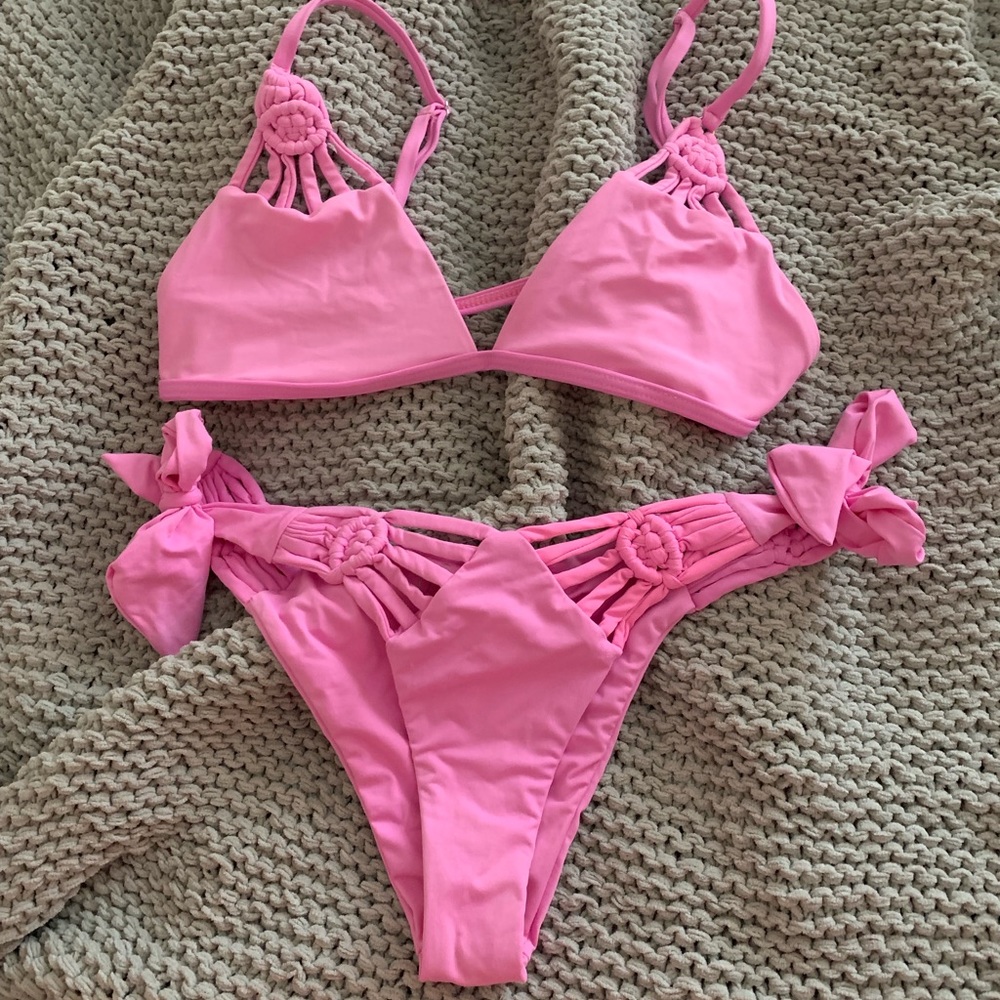 Frankie’s Bikinis Pink Crochet Set